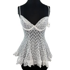 Vintage Justine Colombian White Babydoll Top Sheer Lace Ruffle Hem Size 36 NEW